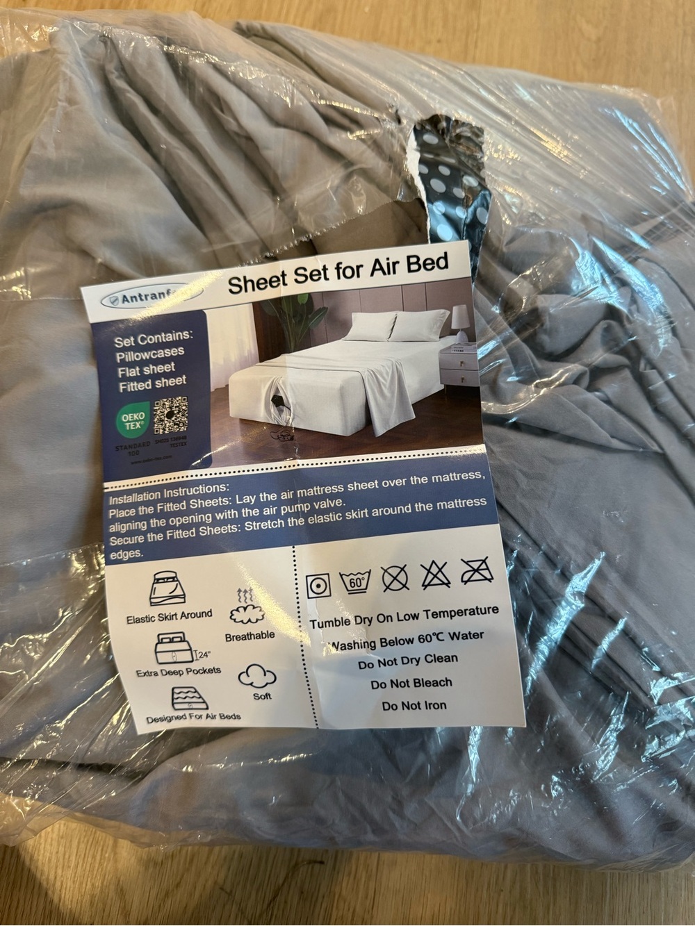 Gray Sheet Set for Air Bed - Fitted, Flat & Pillowcases